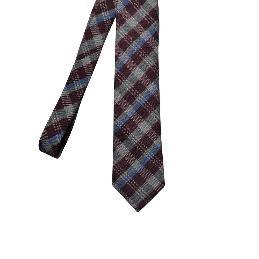 Geoff Nicholson Tie Mens One Size Gray Plaid Silk Wool Skinny Made In Italy